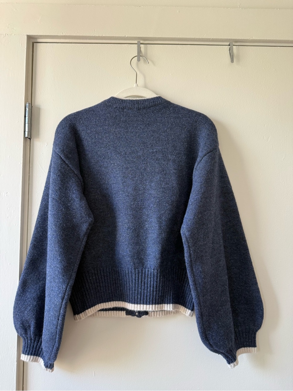 Princess Polly Navy Zip-Front Crew Sweater with White Trim - Picture 7 of 8